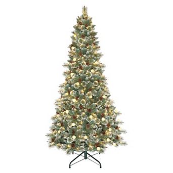 Puleo International 7.5' Pre-Lit Carolina Pine Blue/Green Artificial Christmas Tree with 450 LED Lights including 72 Round Globe Lights