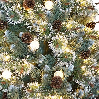 Puleo International 7.5' Pre-Lit Carolina Pine Blue/Green Artificial Christmas Tree with 450 LED Lights including 72 Round Globe Lights