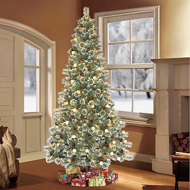 Puleo International 7.5' Pre-Lit Carolina Pine Blue/Green Artificial Christmas Tree with 450 LED Lights