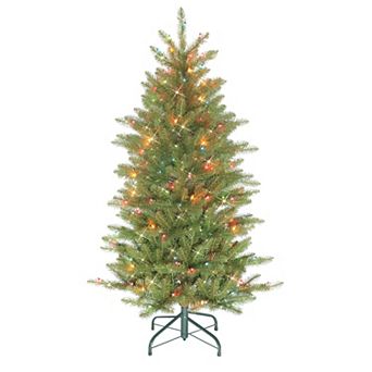 PULEO INTERNATIONAL 4.5' Pre-Lit Slim Fraser Fir Artificial Christmas Tree with 150 UL-Listed Multi-Color Incandescent Lights