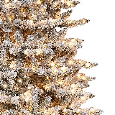 Puleo International 4.5' Pre-Lit Slim Flocked Fraser Fir Artificial Christmas Tree with 200 UL-Listed Clear Incandescent Lights