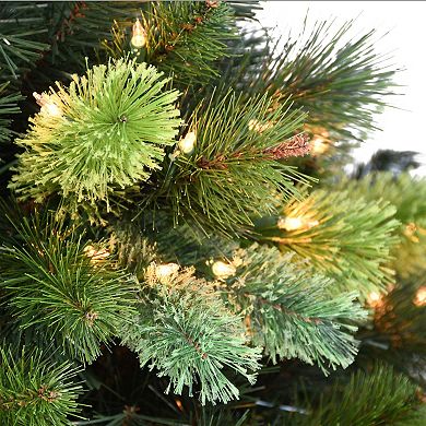PULEO INTERNATIONAL 7.5' Pre-Lit Slim Portland Pine Artificial Christmas Tree with Cashmere Tips and 450 UL-Listed Clear Incandescent Lights