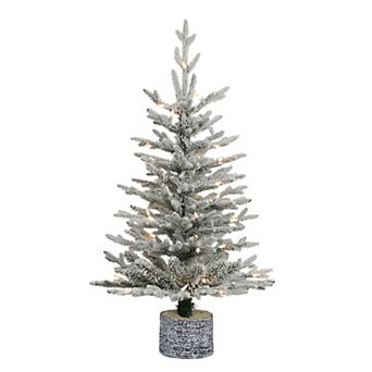 Puleo International 3' Pre-Lit Potted Flocked Arctic Fir Tree with 40 Warm White LED Lights