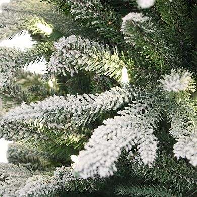 PULEO INTERNATIONAL 6' Pre-Lit Potted Flocked Arctic Fir Pencil Artificial Christmas Tree with 120 Warm White LED Lights