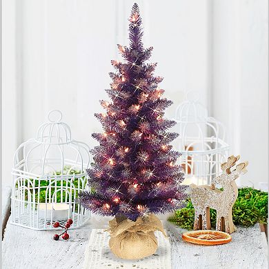 PULEO INTERNATIONAL 3' Pre-Lit Purple Artificial Christmas Tree with 50 UL-Listed Clear Lights