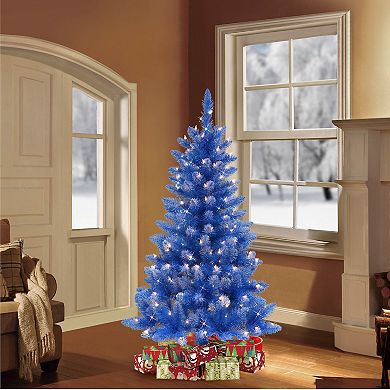 PULEO INTERNATIONAL 4' Pre-Lit Fashion Blue Artificial Christmas Tree with 150 UL-Listed Clear Incandescent Lights