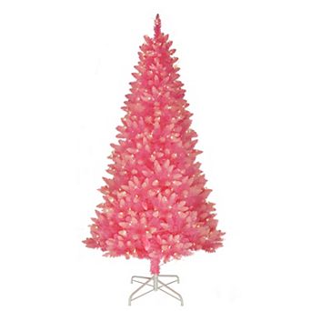 PULEO INTERNATIONAL 6.5' Pre-Lit Fashion Pink Artificial Christmas Tree with 300 UL-Listed Clear Incandescent Lights