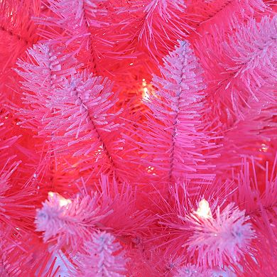 Puleo International 6.5' Pre-Lit Fashion Pink Artificial Christmas Tree with 300 UL-Listed Clear Incandescent Lights