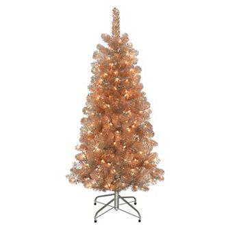 PULEO INTERNATIONAL 4.5' Pre-Lit Rose Gold Artificial Christmas Tree with 150 UL-Listed Clear Incandescent Lights
