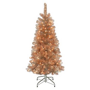 PULEO INTERNATIONAL 4.5' Pre-Lit Rose Gold Artificial Christmas Tree with 150 UL-Listed Clear Incandescent Lights