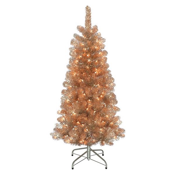 Puleo International 4.5' Pre-Lit Rose Gold Artificial Christmas Tree ...