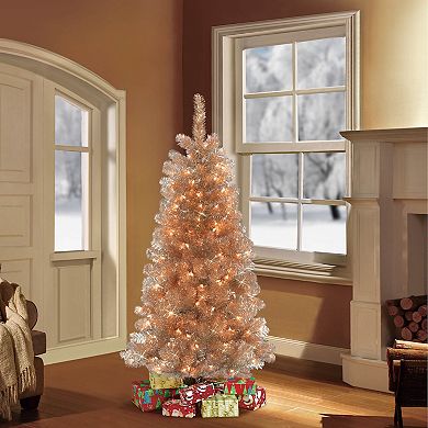 PULEO INTERNATIONAL 4.5' Pre-Lit Rose Gold Artificial Christmas Tree with 150 UL-Listed Clear Incandescent Lights