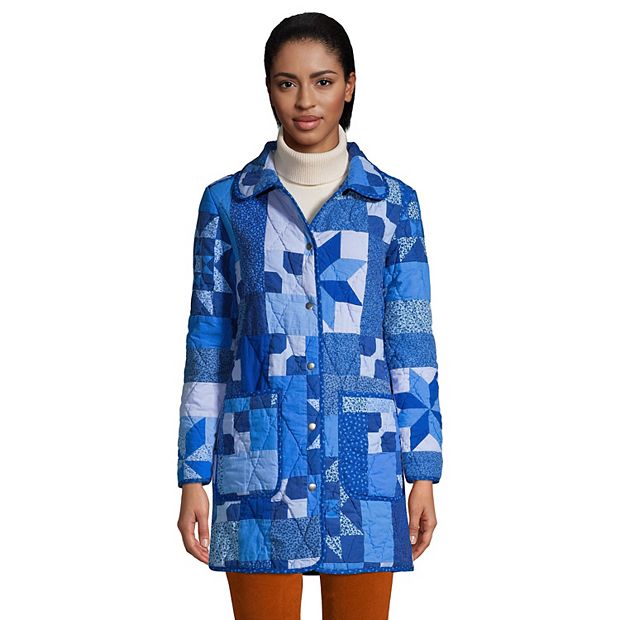 Women s Patchwork Quilted Coat Lands End Blue M