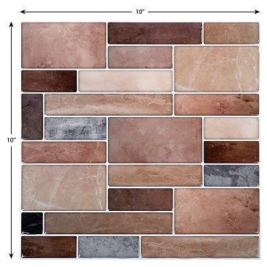Truu Design 6-Piece Multi-Size Brick Peel and Stick Backsplash Wall Tiles