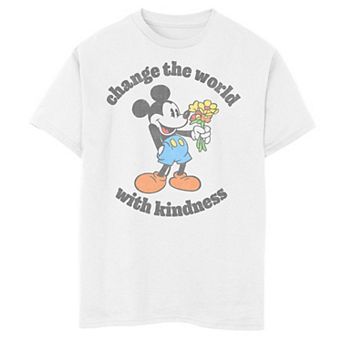 Disney's Mickey With Flowers Change The World With Kindness Boys 8-20 Graphic Tee