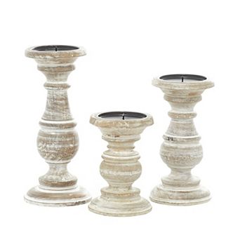 Stella & Eve Wood 3 pc Candle Holder Set