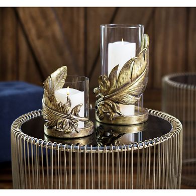 Stella & Eve Gold Finish Leaf Candle Holder Table Decor