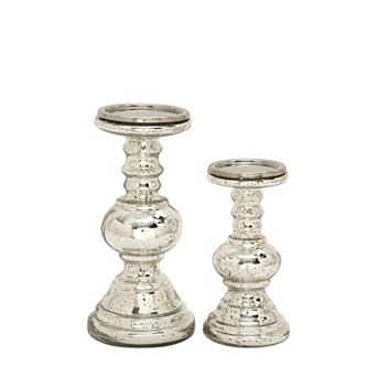 Stella & Eve Mercury Glass Finish Pillar Candle Holder Table Decor 2 pc Set