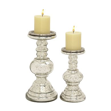 Stella & Eve Mercury Glass Finish Pillar Candle Holder Table Decor 2-piece Set