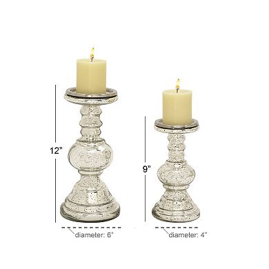 Stella & Eve Mercury Glass Finish Pillar Candle Holder Table Decor 2-piece Set