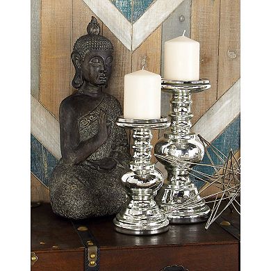 Stella & Eve Mercury Glass Finish Pillar Candle Holder Table Decor 2-piece Set