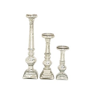 Stella & Eve Mercury Glass Finish Candle Holder Floor Decor 3 pc Set