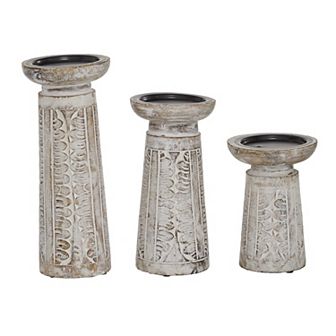 Stella & Eve Carved Flower Candle Holder Table Decor 3 pc Set