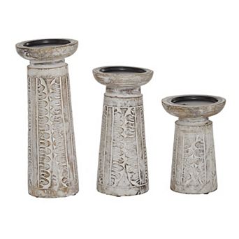 Stella & Eve Carved Flower Candle Holder Table Decor 3 pc Set