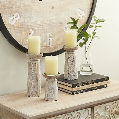 Stella & Eve Carved Flower Candle Holder Table Decor 3-piece Set