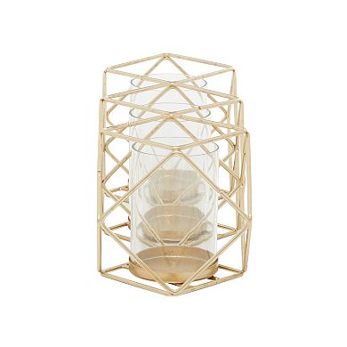 Stella & Eve Gold Finish Geometric Candle Holder Table Decor