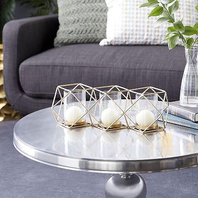 Stella & Eve Gold Finish Geometric Candle Holder Table Decor