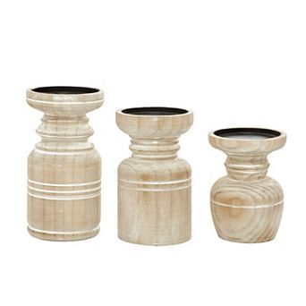 Stella & Eve Farmhouse Whitewash Candle Holder Table Decor 3 pc Set