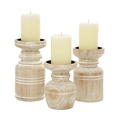 Stella & Eve Farmhouse Whitewash Candle Holder Table Decor 3-piece Set