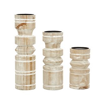 Stella & Eve Carved Candle Weathered Holder Table Decor 3 pc Set