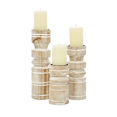 Stella & Eve Carved Candle Weathered Holder Table Decor 3-piece Set