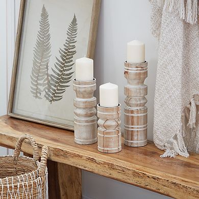 Stella & Eve Carved Candle Weathered Holder Table Decor 3-piece Set