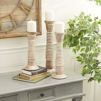 Stella & Eve Ribbed Candle Holder Floor Decor 3 pc Set