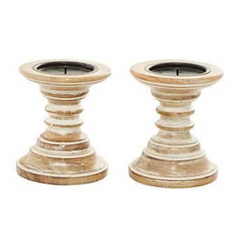 Stella & Eve Whitewash Candle Holder Table Decor 2 pc Set