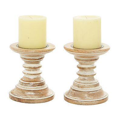 Stella & Eve Whitewash Candle Holder Table Decor 2-piece Set