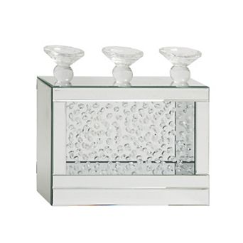 Stella & Eve Silver Wood & Beveled Glass Candle Holder