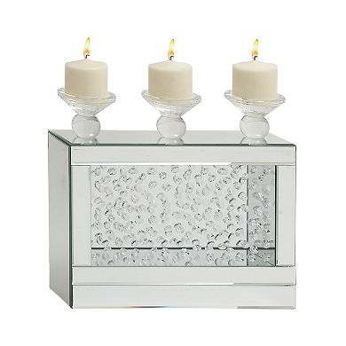 Stella & Eve Silver Wood & Beveled Glass Candle Holder