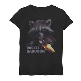 Girls 7-16 Marvel Guardians of The Galaxy Rocket Raccoon Portrait Overlay Graphic Tee