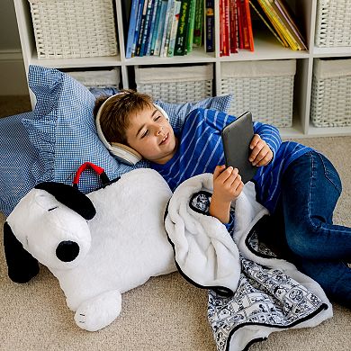 Animal Adventure® Peanuts® Snoopy Character Cuddle Combos™ 2-in-1 Stow-n-Throw Cuddle Bud with Carrying Handle & Zipper Pouch for Blanket Storage Set- 29"W x 40"H Blanket
