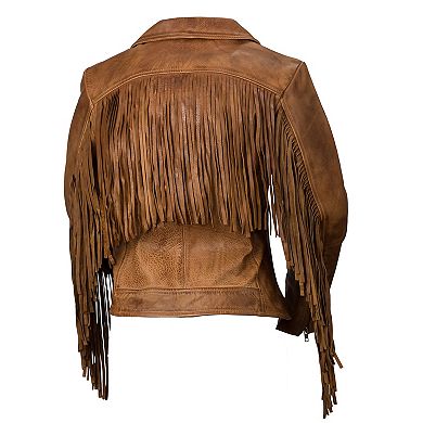 Women's Whet Blu Daisy Fringed Asymmetrical Moto Leather Jacket