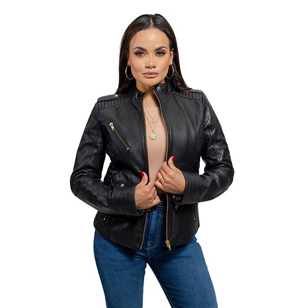 Black Quilted Leather Jacket for Women