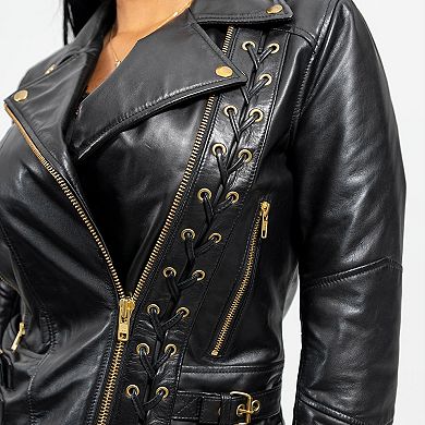 Women's Whet Blu Gisele Lace-Up Leather Moto Jacket
