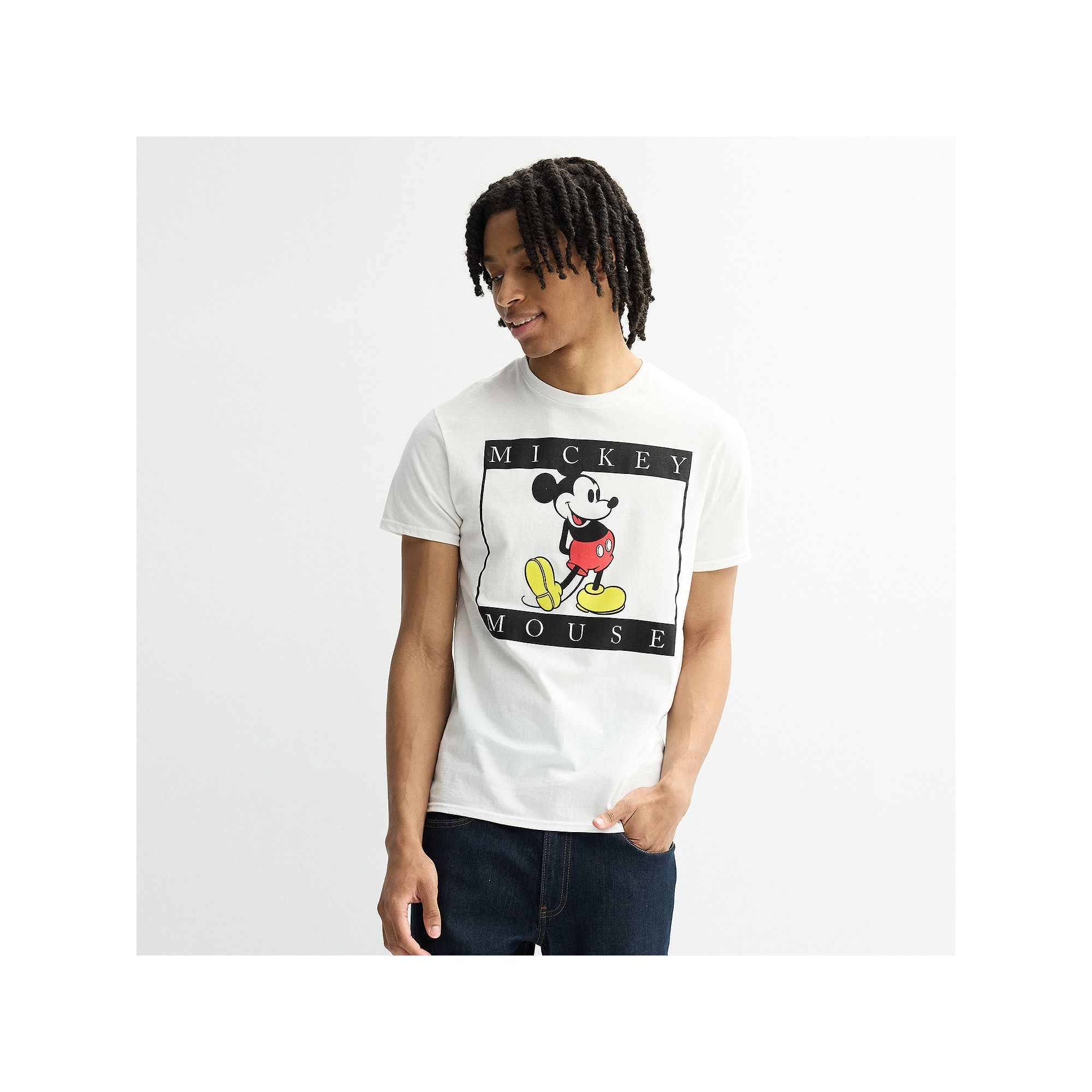 Disneys Mickey Mouse Mens Black Frame Graphic Tee, Size: Small, White