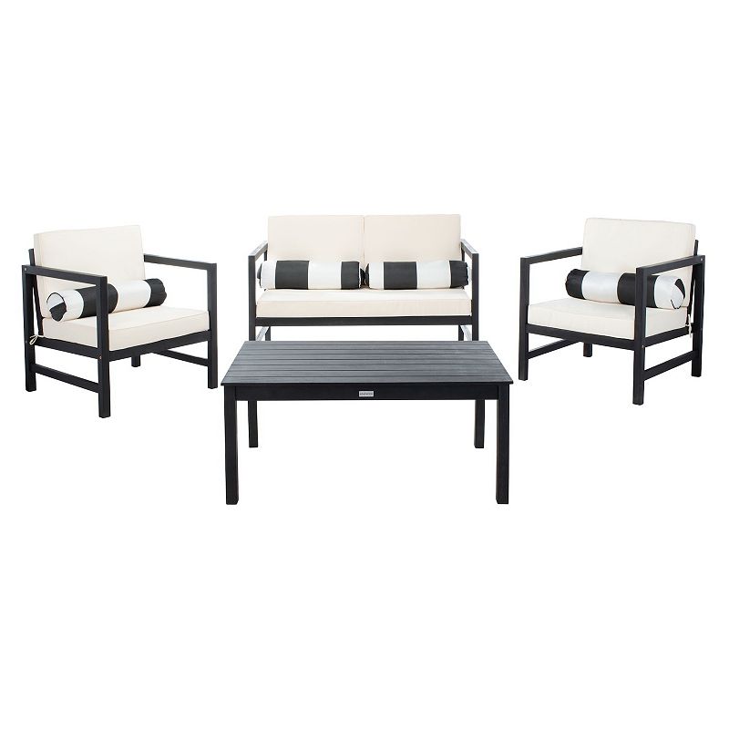 Safavieh Montez Outdoor Loveseat, Chair & Coffee Table 8-piece Set, Black