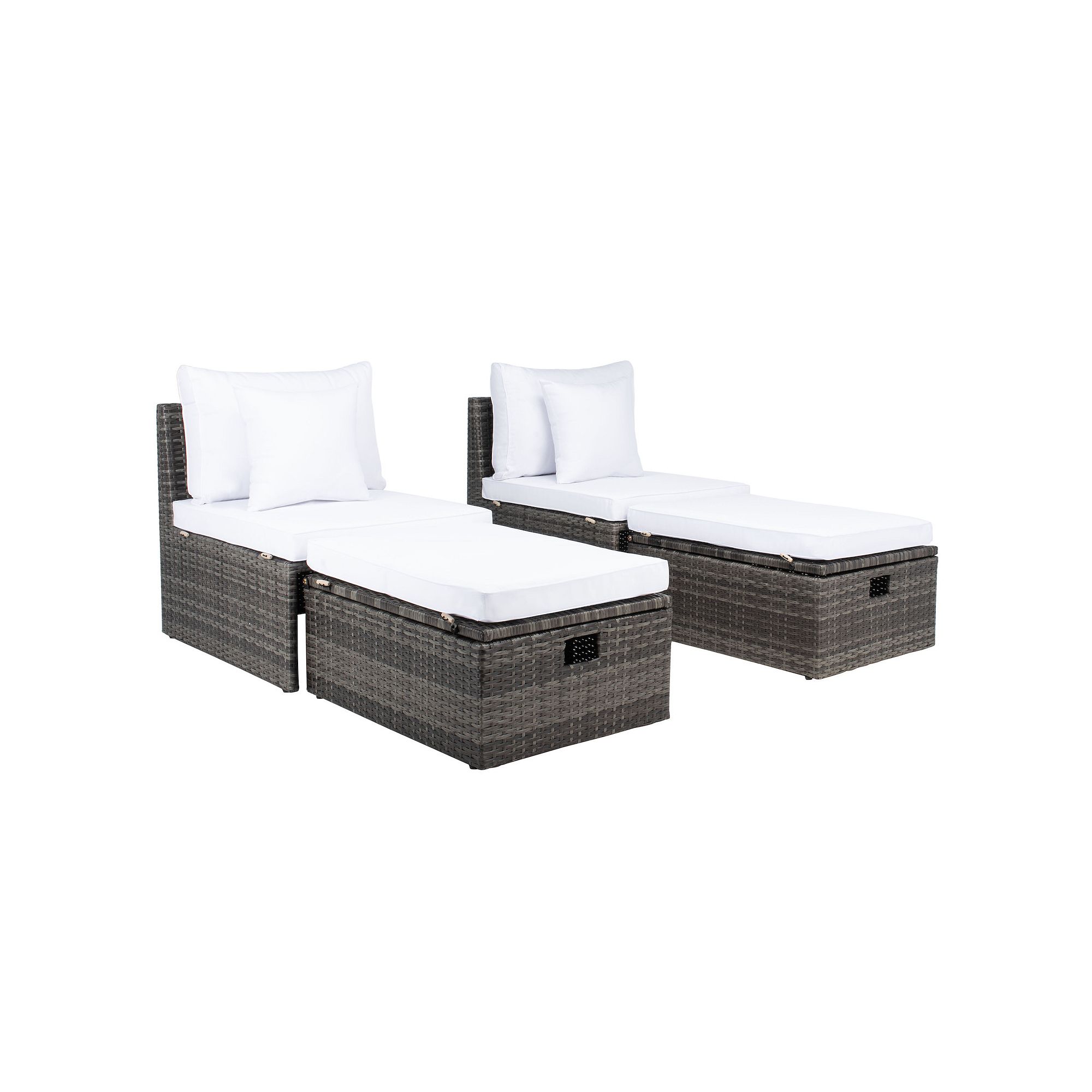 Safavieh Pramla Outdoor Chaise Lounge & Ottoman 4-piece Set, Gray Brown Whi