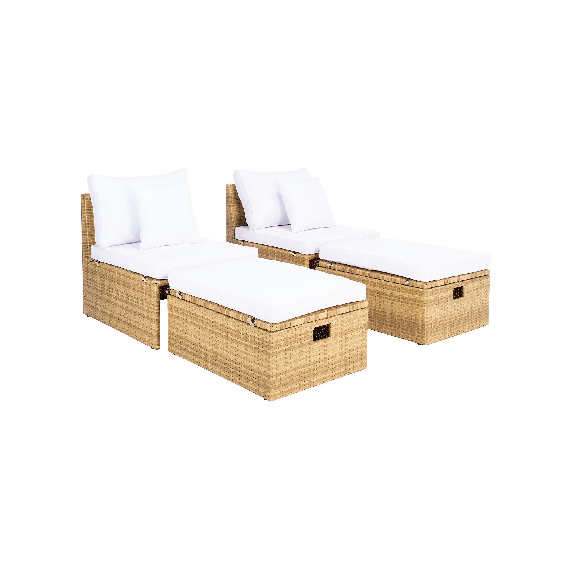 Safavieh Pramla Outdoor Chaise Lounge & Ottoman 4-piece Set, Natural White